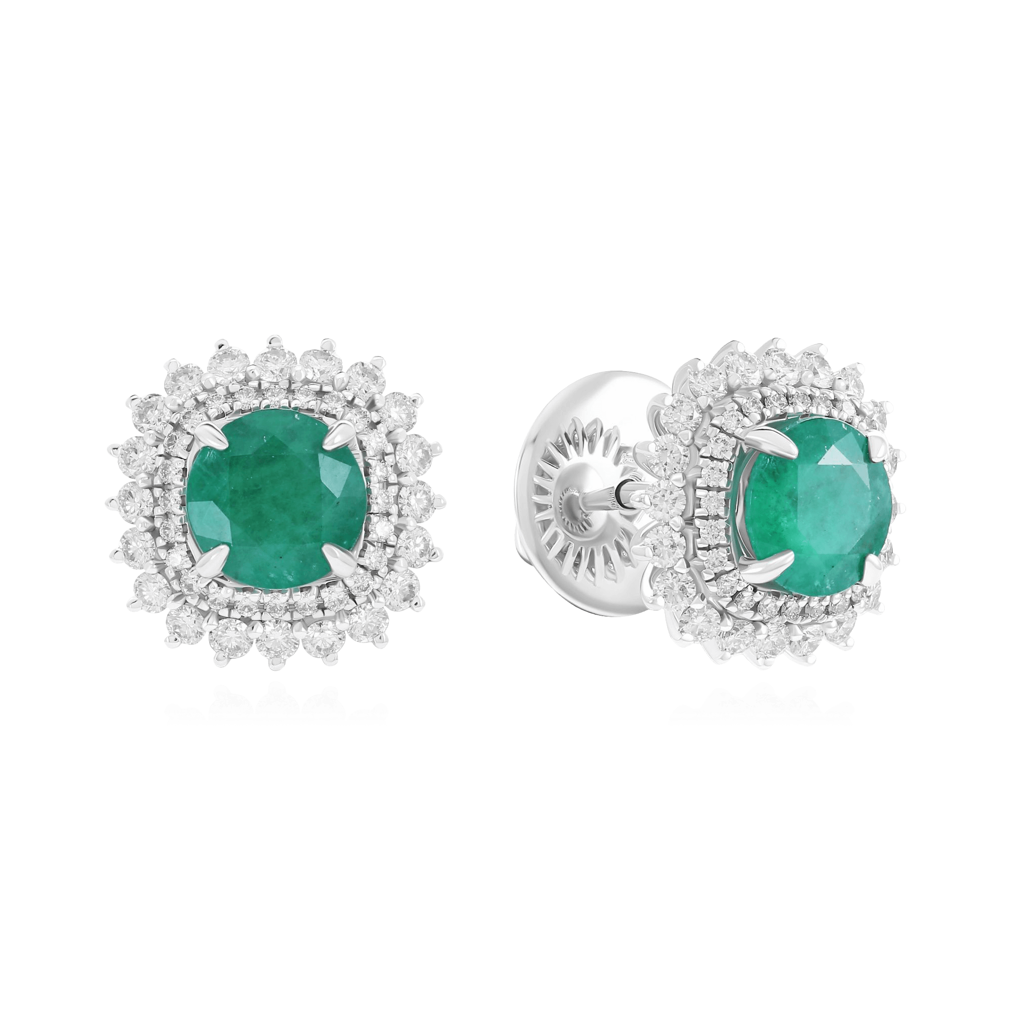 Серьги с бриллиантами, изумрудом из белого золота 750 пробы (арт. 120388)