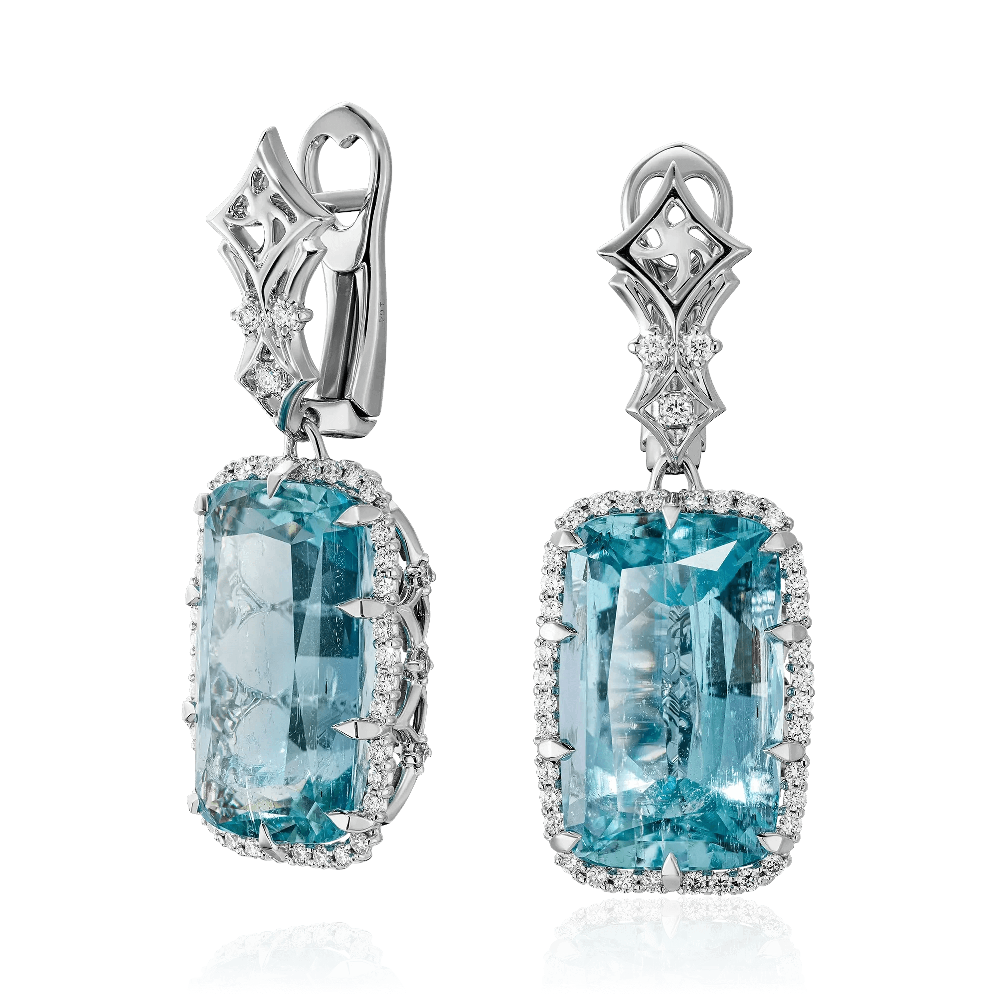 Серьги с аквамарином, бриллиантами из белого золота 750 пробы (арт. 123625)