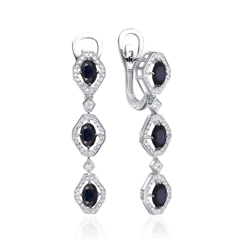 Серьги с сапфиром, бриллиантами из белого золота 585 пробы (арт. 122649)