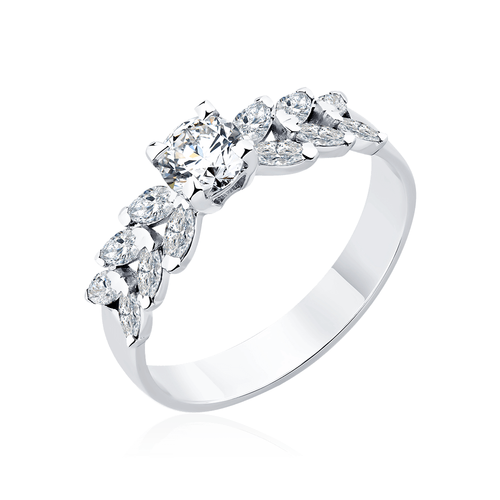 Кольцо с бриллиантами из белого золота 585 пробы, фото № 1