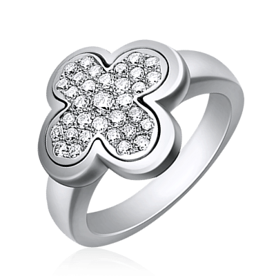 Кольцо Четырехлистник с бриллиантами из белого золота 750 (арт. 48704)