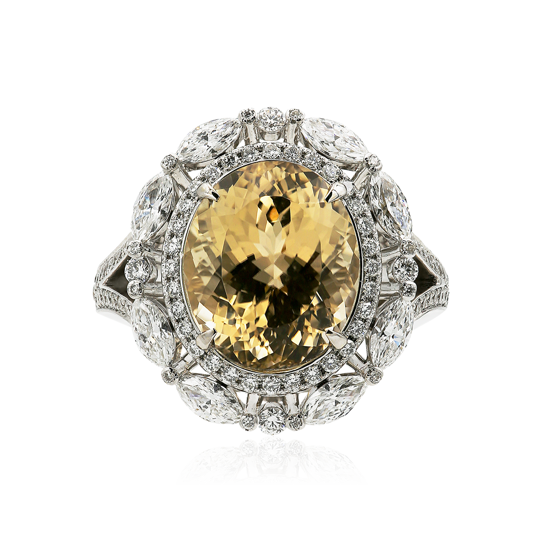 Кольцо с бриллиантами, турмалином из белого золота 750 пробы, фото № 2
