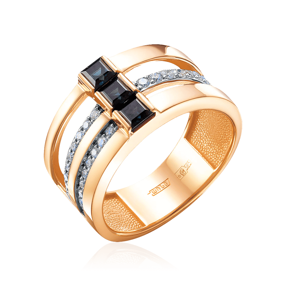 Кольцо с сапфиром, бриллиантами из белого золота 585 пробы, фото № 1