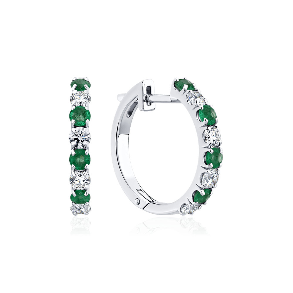 Серьги с изумрудом, бриллиантами из белого золота 585 пробы (арт. 126350)