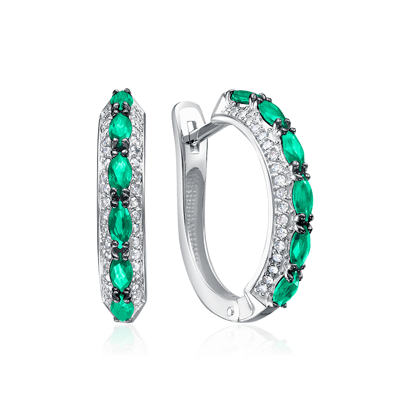 Серьги с бриллиантами, изумрудом из белого золота 585 пробы, фото № 1