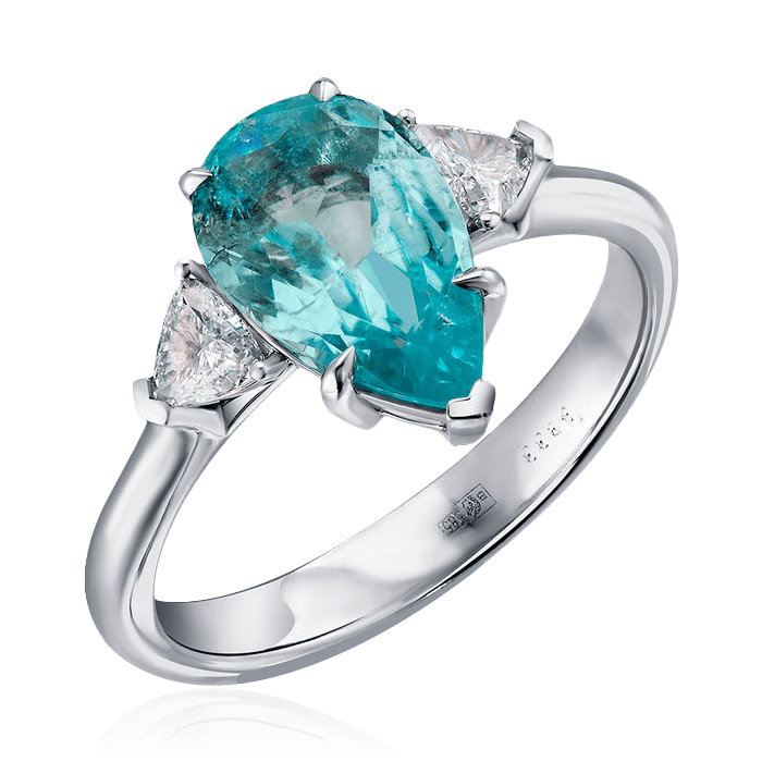 Кольцо с турмалином Параиба, бриллиантами из белого золота 585 пробы (арт. 121027)
