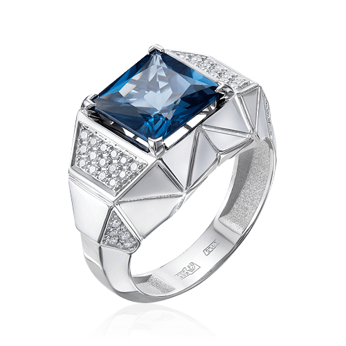 Мужское кольцо с топазом, бриллиантами из белого золота 585 пробы, фото № 1