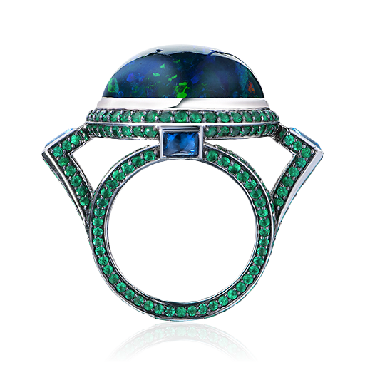Кольцо с опалом, бриллиантами из белого золота 750 пробы, фото № 3
