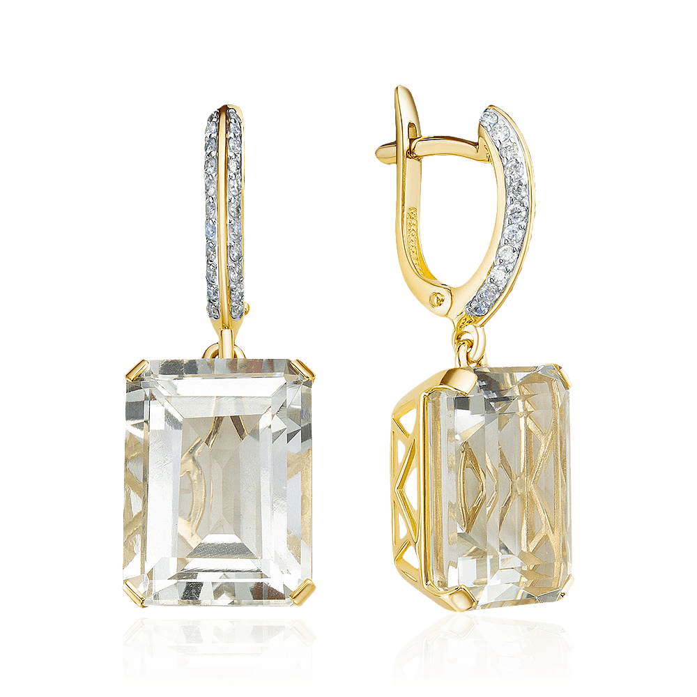 Серьги с бриллиантами, кварцем из желтого золота 585 пробы, фото № 1