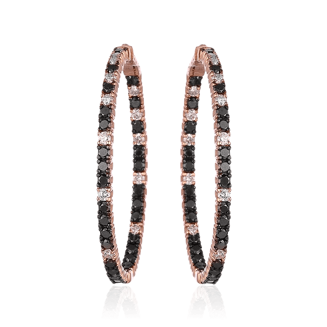 Серьги конго с бриллиантами, черными бриллиантами из розового золота 585 пробы, фото № 1