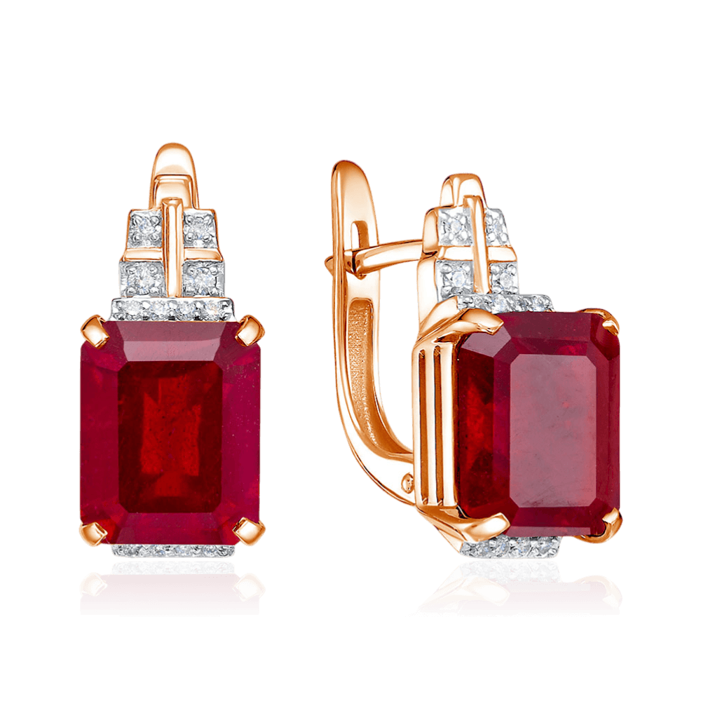 Серьги с рубином, бриллиантами из красного золота 585 пробы (арт. 128741)