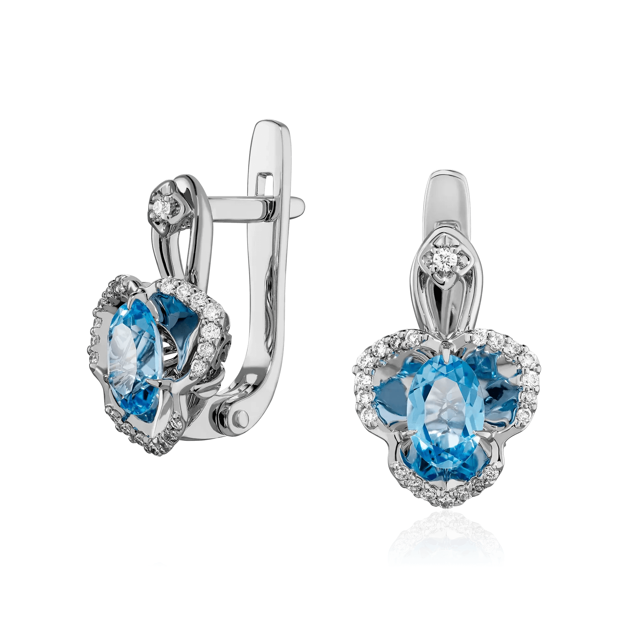 Серьги с топазом, бриллиантами из белого золота 585 пробы (арт. 122356)