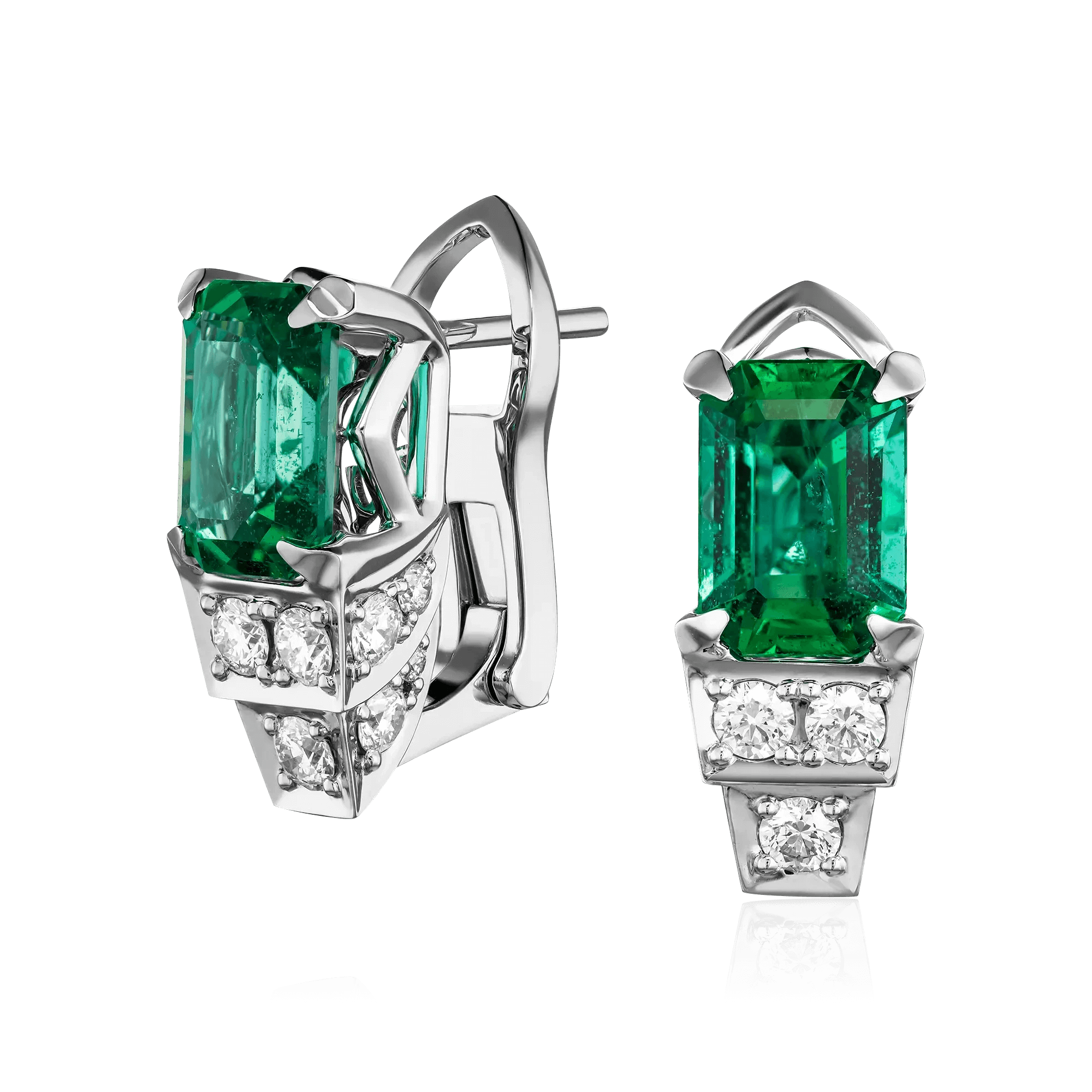 Серьги с изумрудом, бриллиантами из белого золота 750 пробы (арт. 127552)