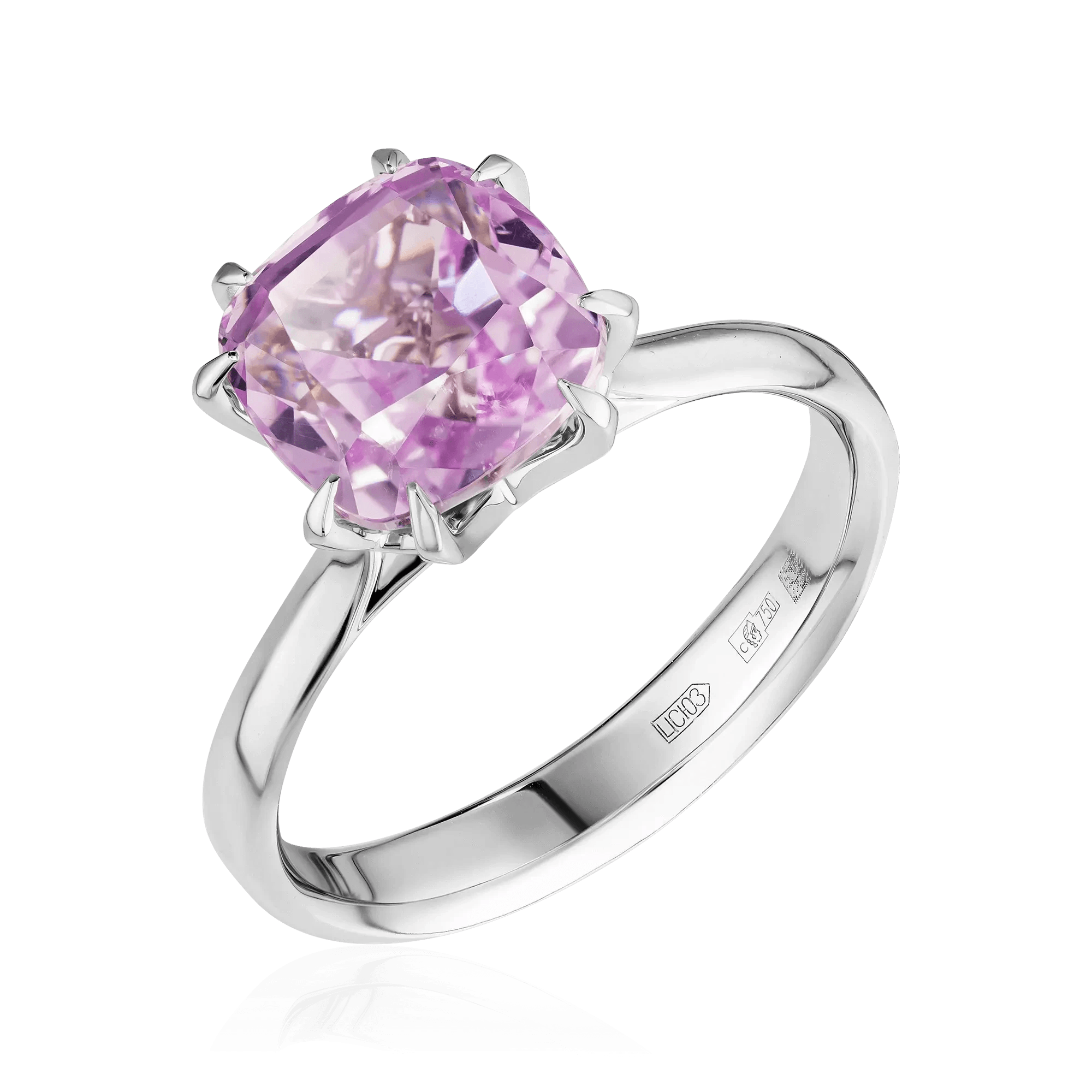 Кольцо с кунцитом из белого золота 750 пробы (арт. 130648)