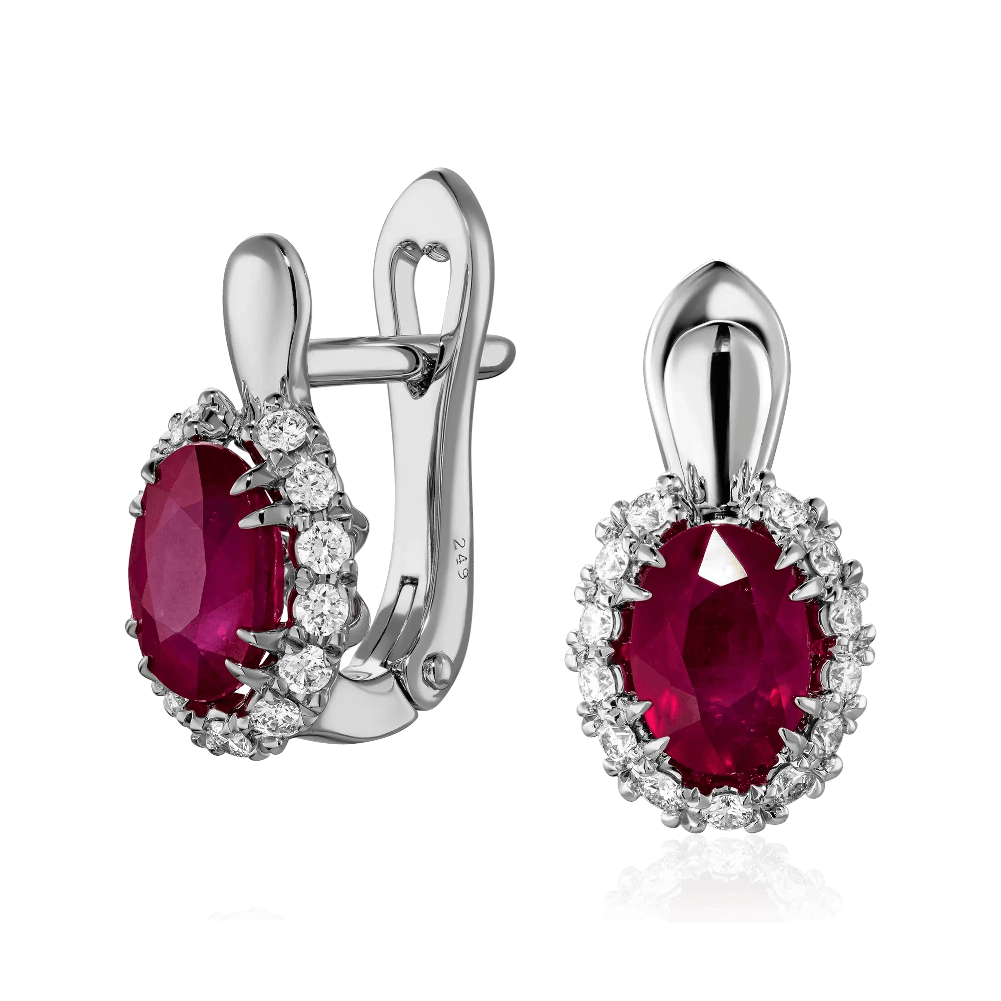Серьги с рубином, бриллиантами из белого золота 585 пробы (арт. 130637)