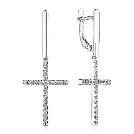 Серьги Кресты с бриллиантами из белого золота 585 пробы (арт. 103569)