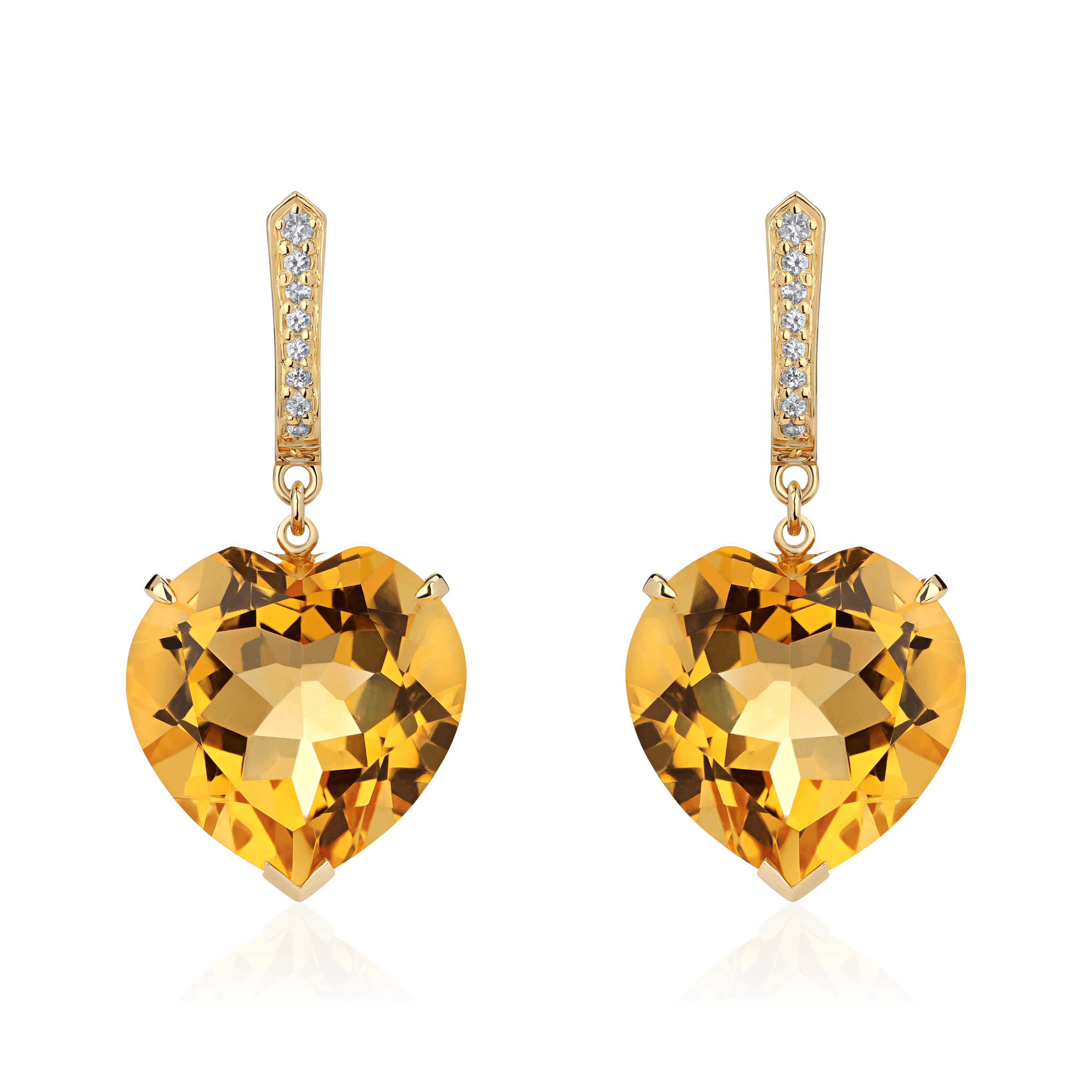 Серьги в форме сердец с цитрином из желтого золота 585 пробы (арт. 98688)