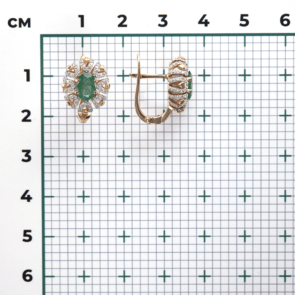 Серьги с изумрудом, бриллиантами из красного золота 585 пробы, фото № 3