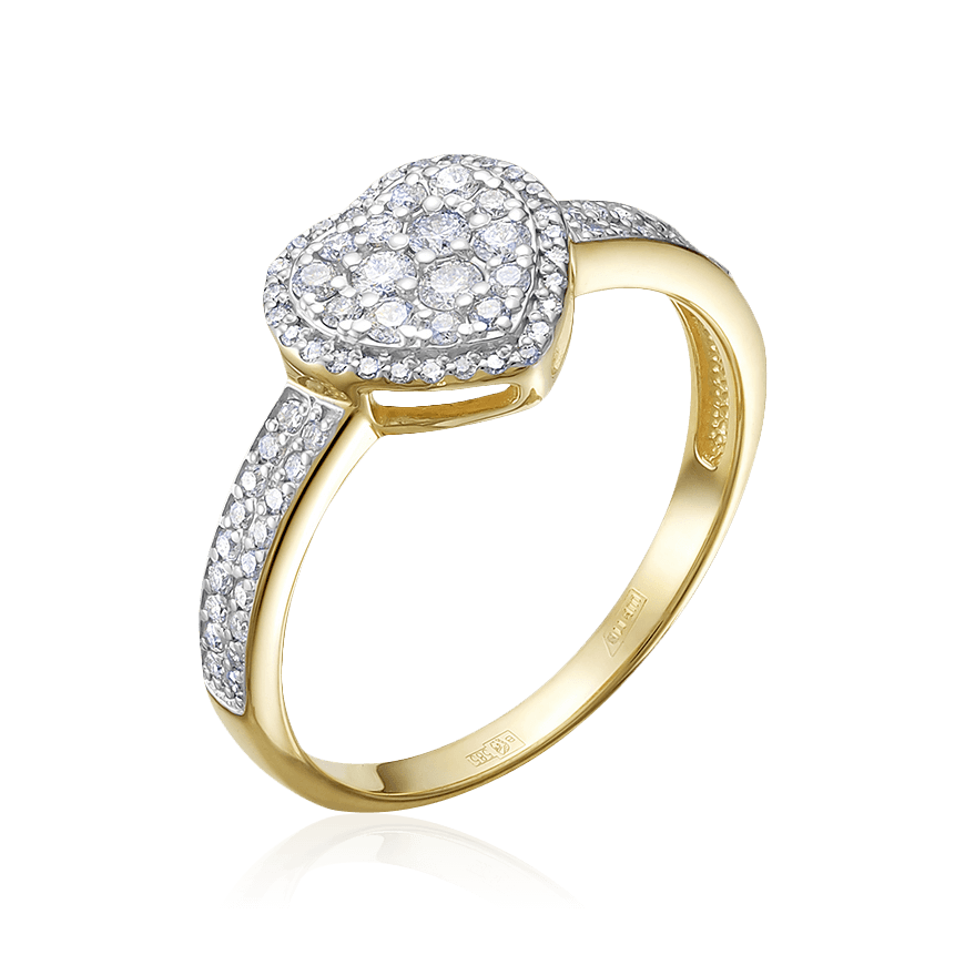Кольцо Сердце с бриллиантами из желтого золота 585 пробы, фото № 1