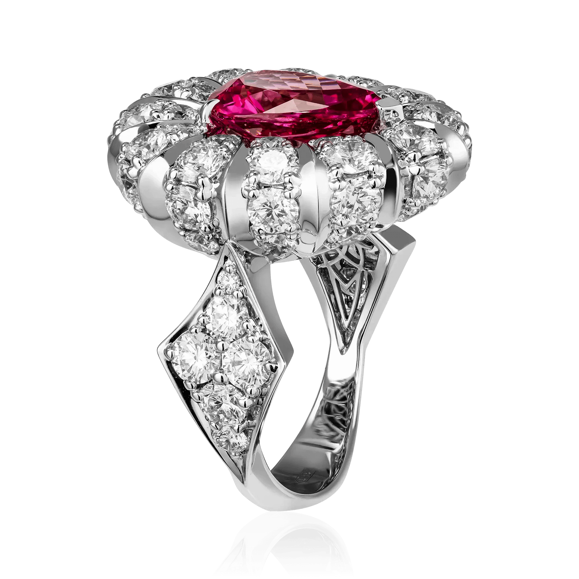 Кольцо с розовым сапфиром, бриллиантами из белого золота 750 пробы, фото № 2