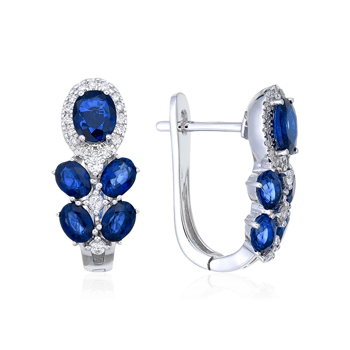 Серьги с сапфиром, бриллиантами из белого золота 585 пробы (арт. 75345)