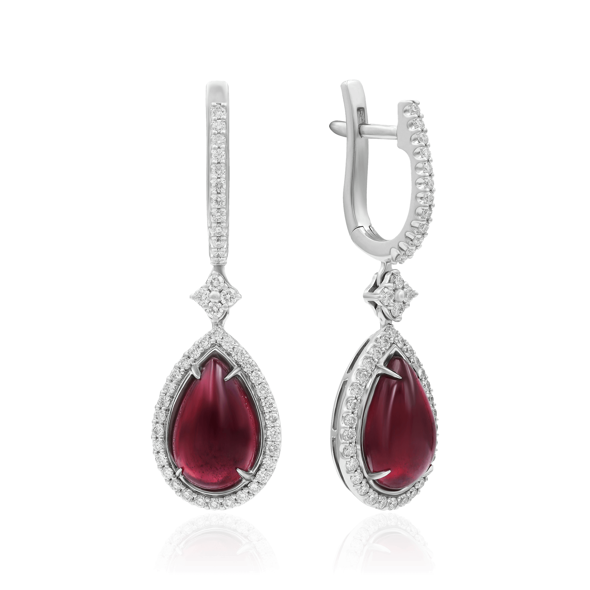 Серьги с рубином, бриллиантами из белого золота 750 пробы, фото № 1