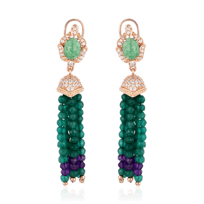 

Серьги с агатом, аметистом, фианитами из серебра 925 пробы