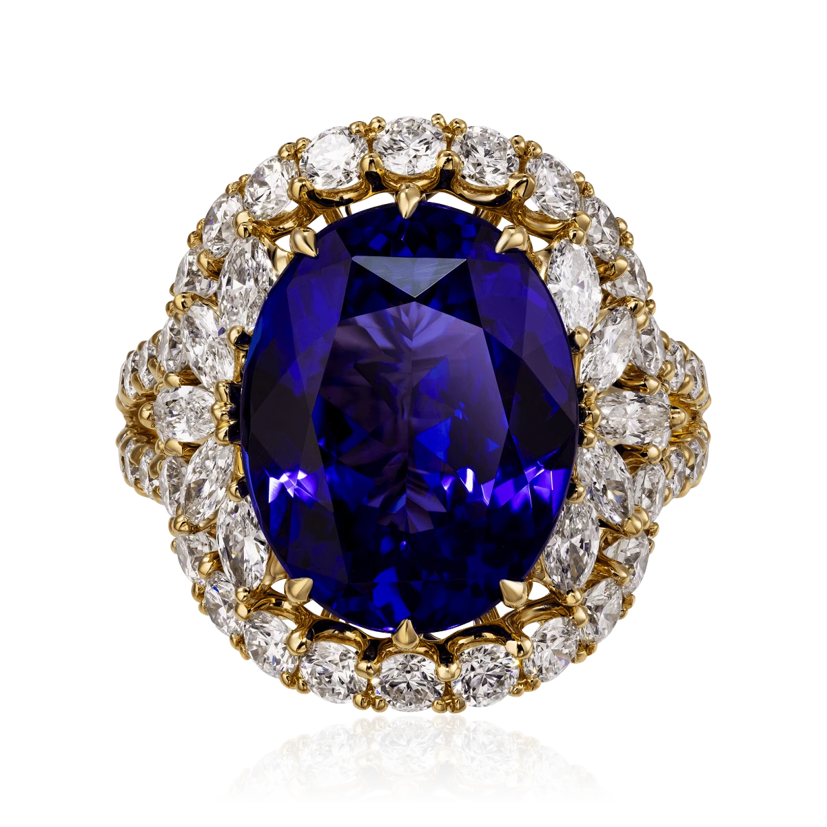 Кольцо с танзанитом, бриллиантами из желтого золота 750 пробы, фото № 2