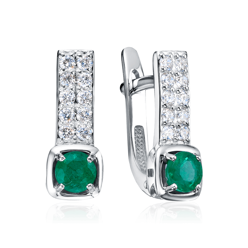 Серьги с изумрудом, бриллиантами из белого золота 585 пробы, фото № 1