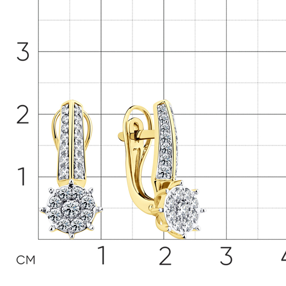 Серьги с бриллиантами из комбинированного золота 585 пробы, фото № 2
