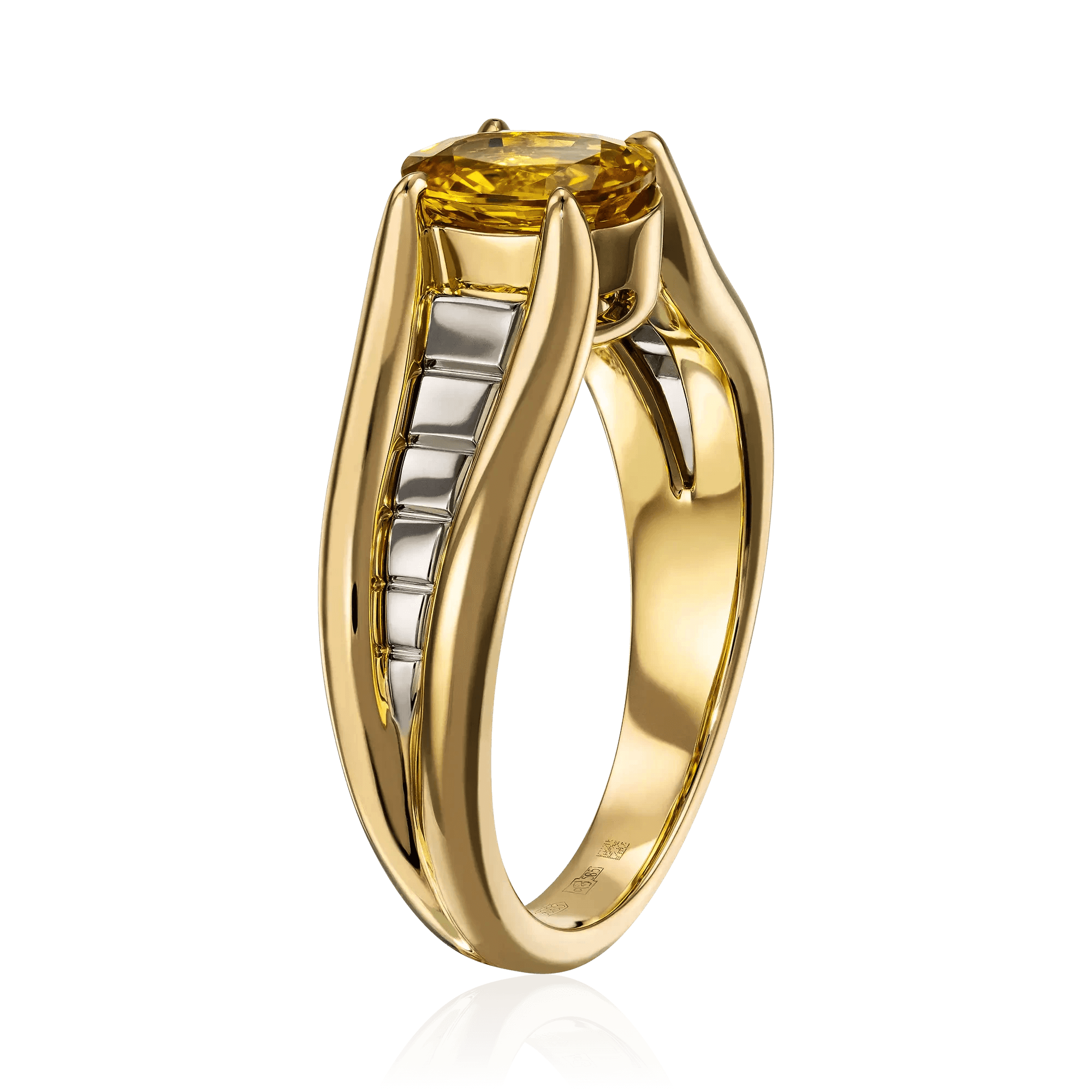 Кольцо с сапфиром из комбинированного золота 585 пробы, фото № 3