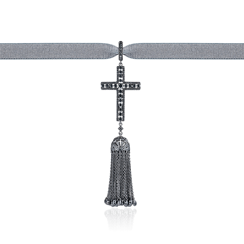 Кулон Крест с кистью с черными бриллиантами из черного золота 750 пробы, фото № 1
