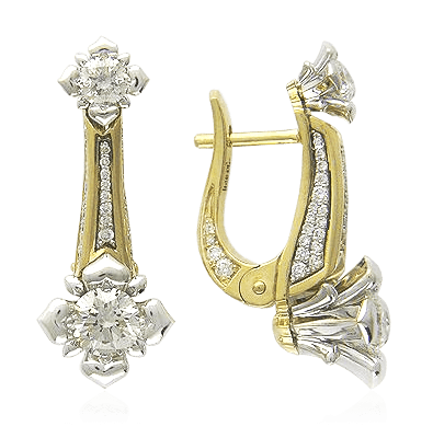 Серьги с бриллиантами из комбинированного золота 750 пробы, фото № 1