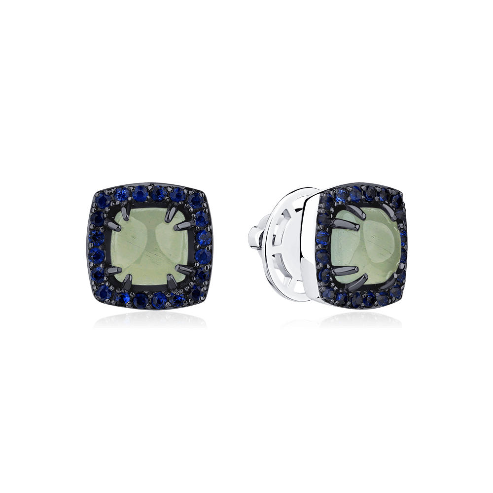 Серьги с аквамарином, сапфирами из белого золота 585 пробы (арт. 126307)
