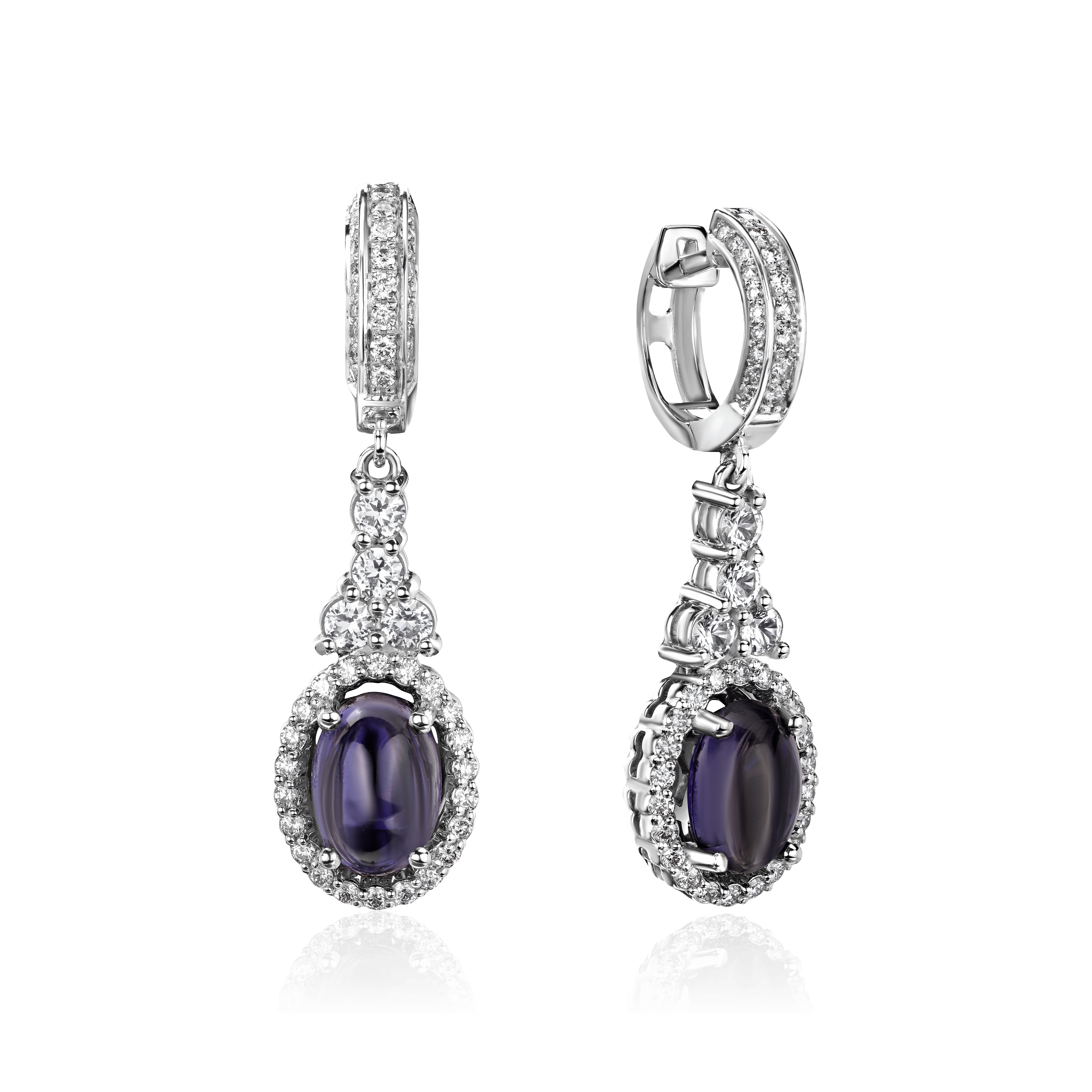 Серьги с иолитом, сапфиром, бриллиантами из белого золота 585 пробы, фото № 1