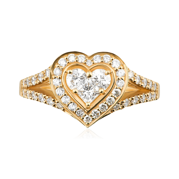 Кольцо в форме сердца с бриллиантами из желтого золота 750 пробы, фото № 2