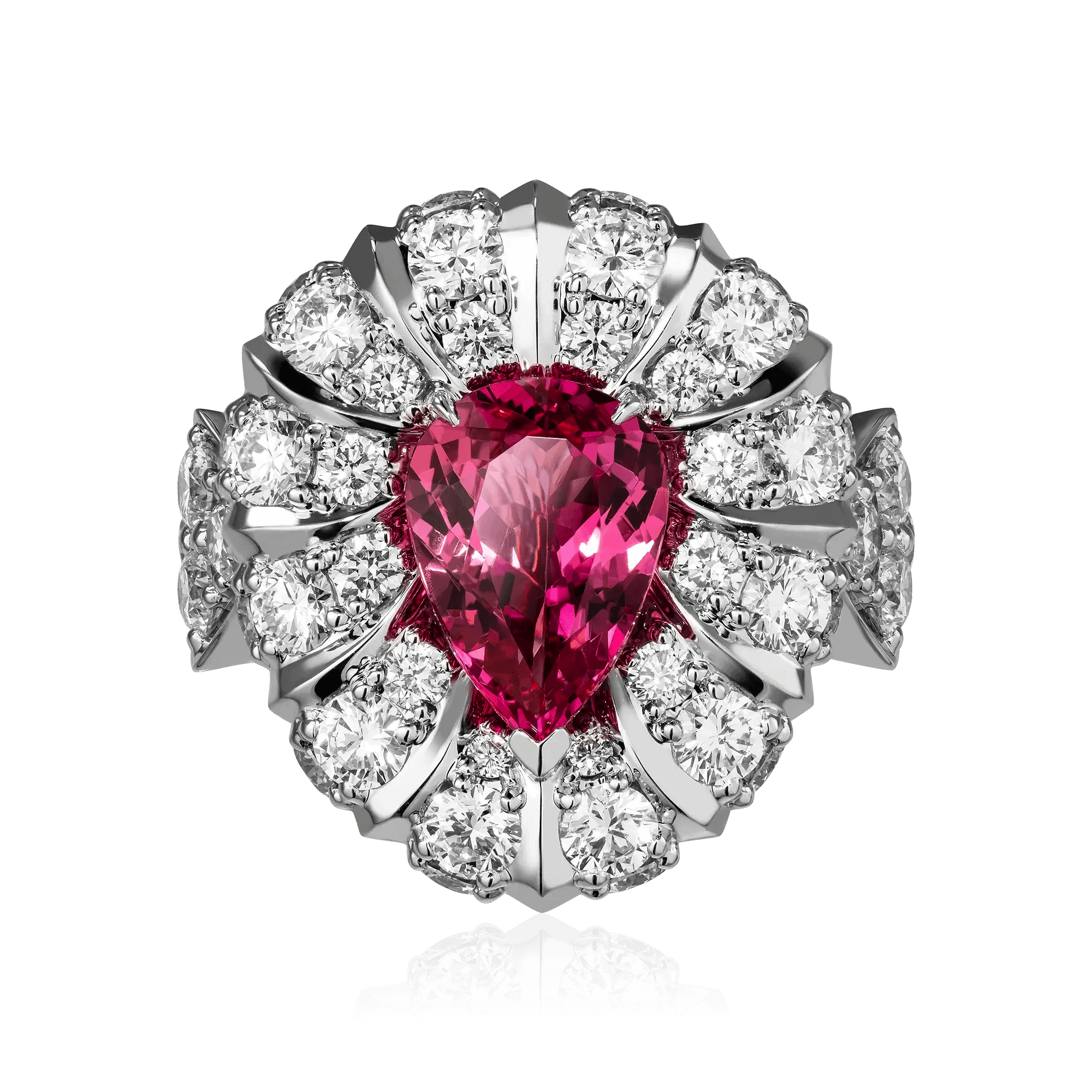 Кольцо с розовым сапфиром, бриллиантами из белого золота 750 пробы, фото № 3