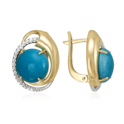 Серьги с бриллиантами, бирюзой из красного золота 585 пробы (арт. 53670)