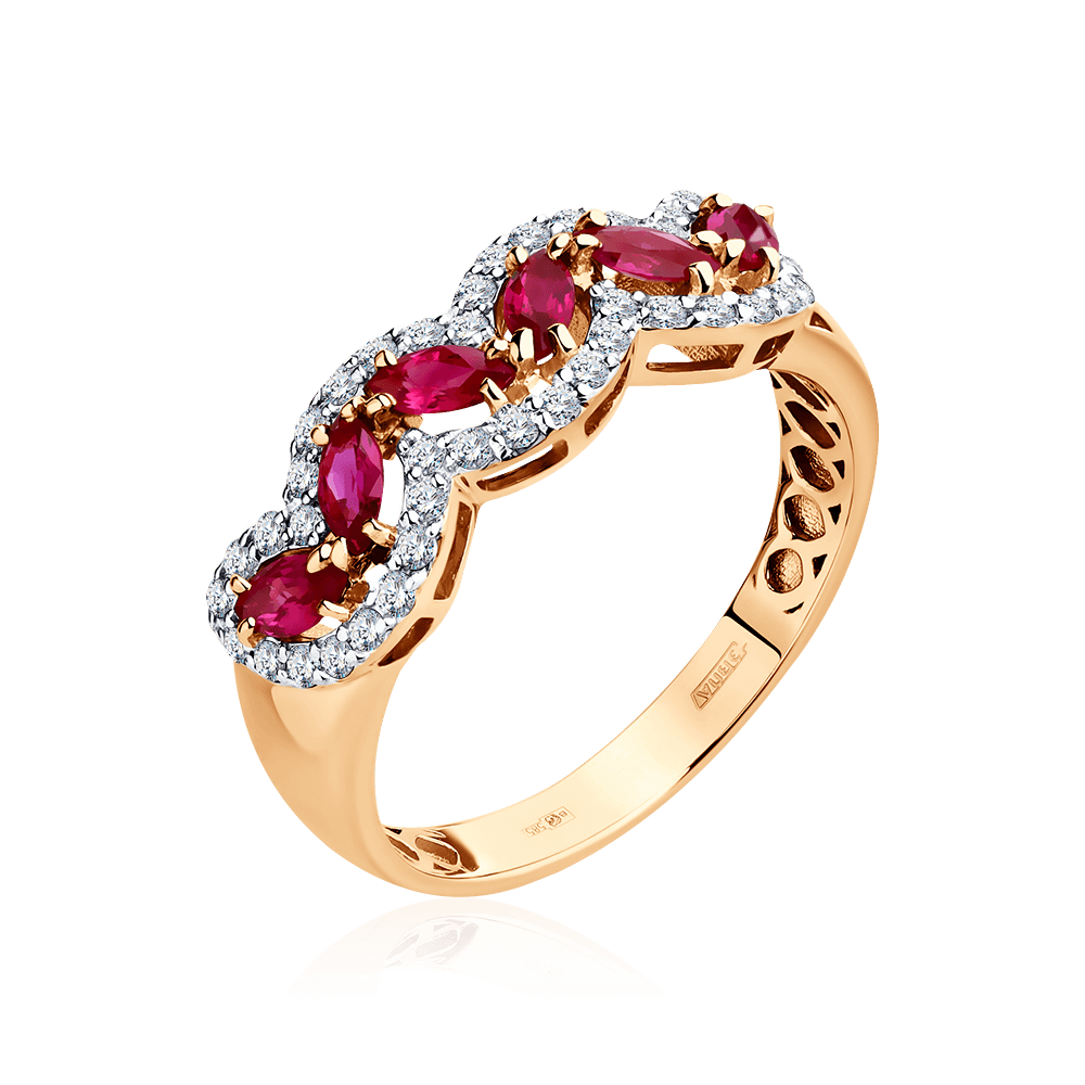 Кольцо с рубином, бриллиантами из красного золота 585 пробы (арт. 103280)