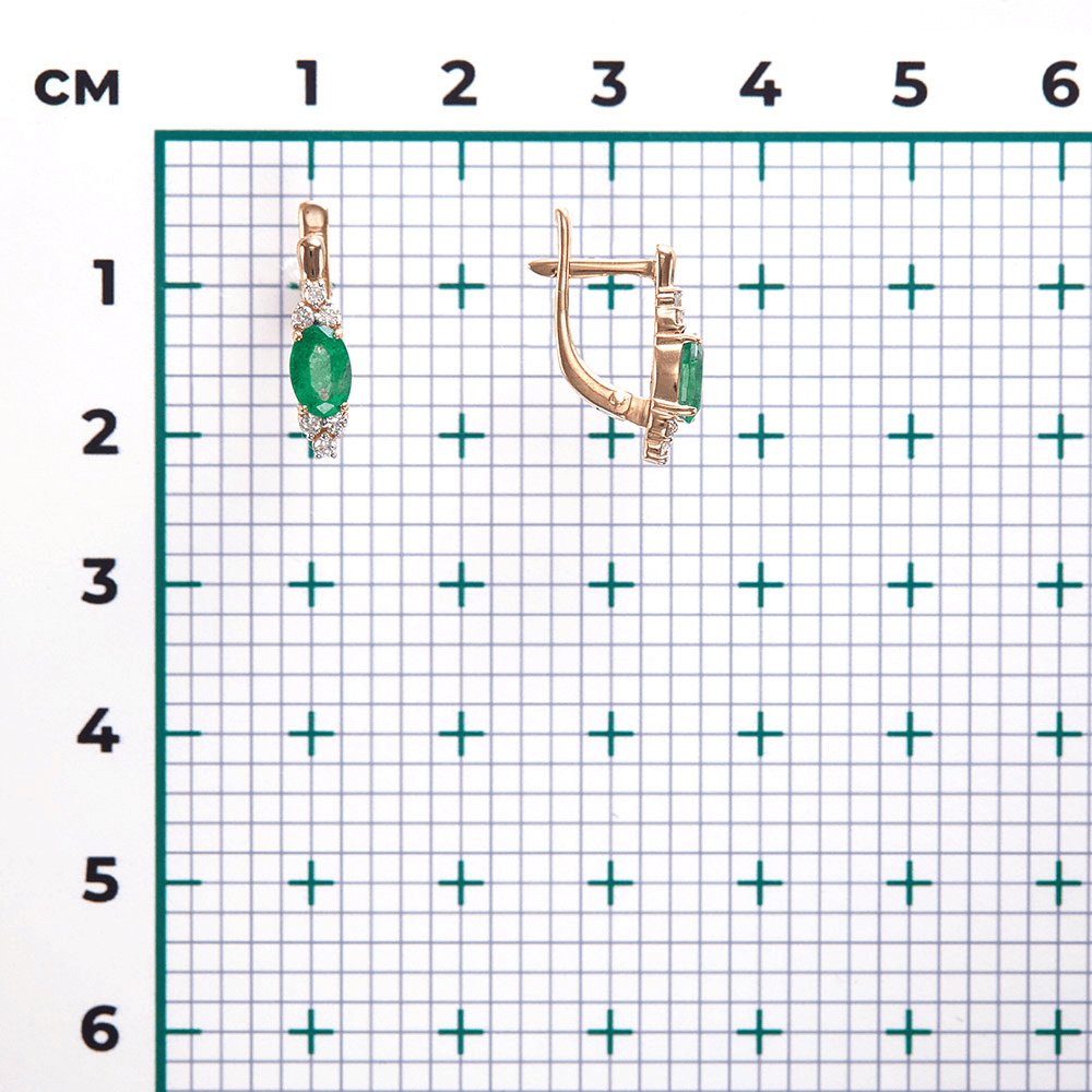 Серьги с изумрудом, бриллиантами из красного золота 585 пробы, фото № 3