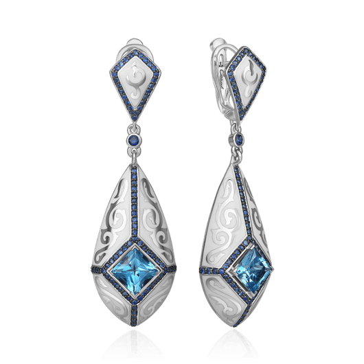 Серьги с топазом, сапфиром из белого золота 585 пробы, фото № 1