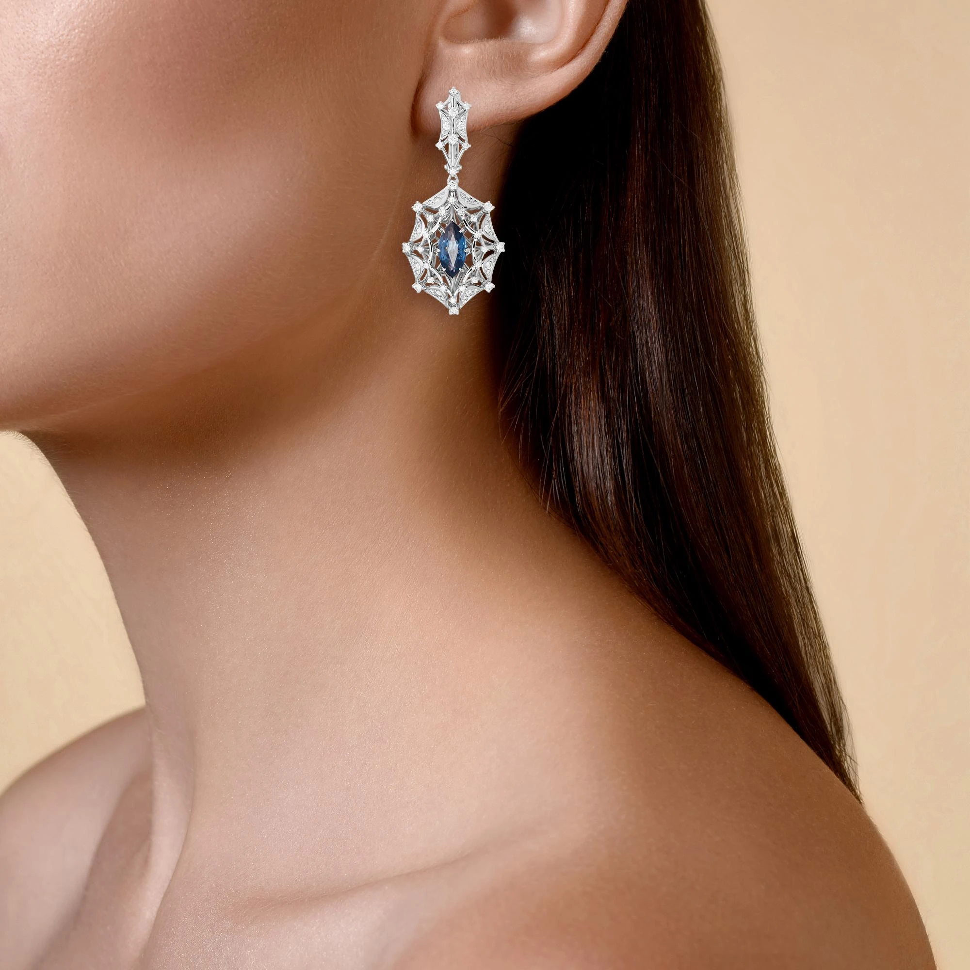 Серьги с шпинелью, бриллиантами из белого золота 750 пробы, фото № 3