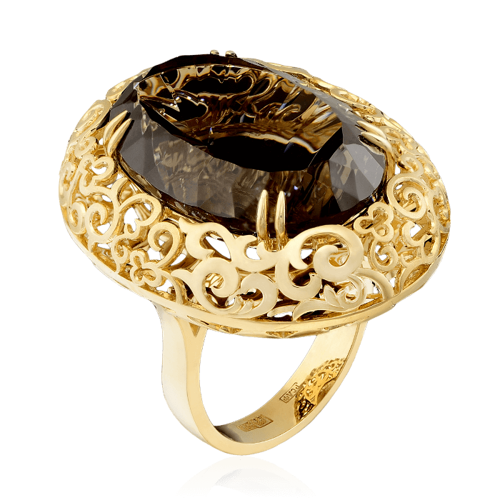 Кольцо с раухтопазом из желтого золота 585 пробы (арт. 38262)