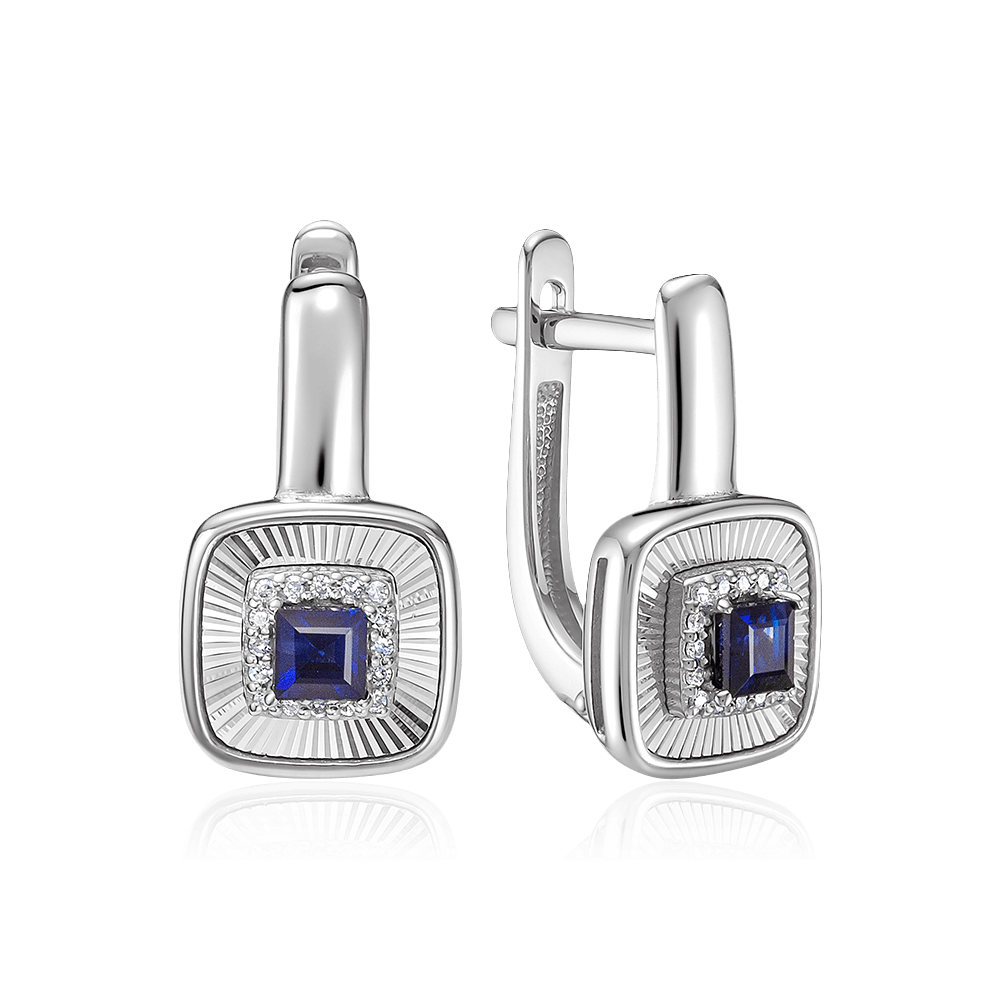 Серьги с сапфиром, бриллиантами из белого золота 585 пробы (арт. 119203)