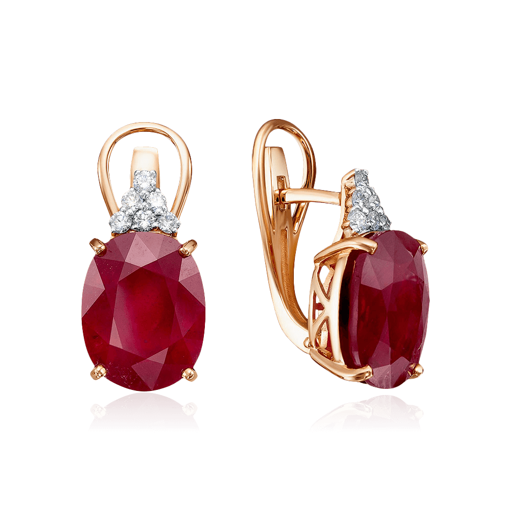 Серьги с рубином, бриллиантами из белого золота 585 пробы (арт. 117876)