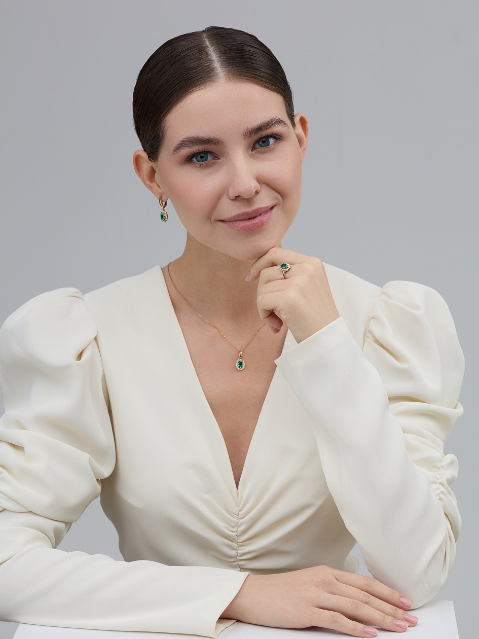Серьги с бриллиантами, изумрудом из красного золота 585 пробы, фото № 6