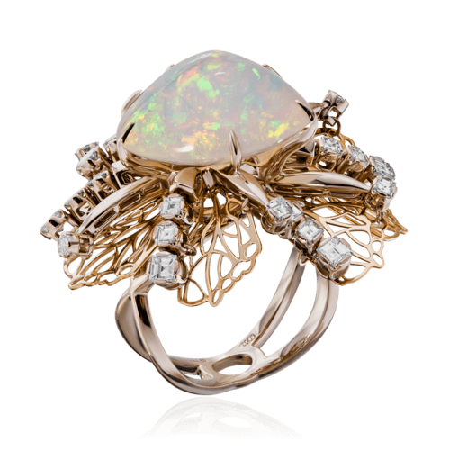 Кольцо с опалом, бриллиантами из комбинированного золота 750 пробы (арт. 56443)