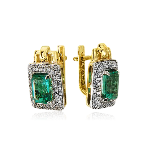 Серьги с изумрудом, бриллиантами из желтого золота 750 пробы (арт. 36364)