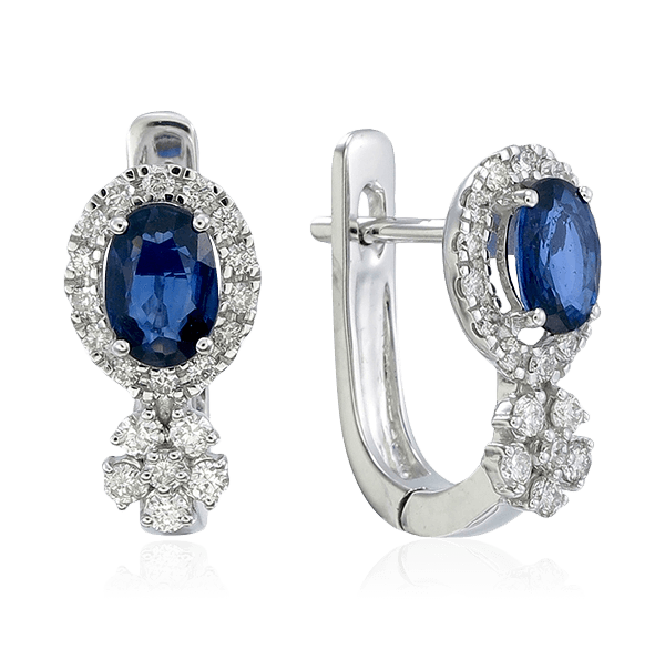 Серьги с сапфиром, бриллиантами из белого золота 585 пробы, фото № 1