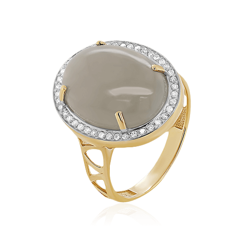 Кольцо с лунным камнем, бриллиантами из желтого золота 585 пробы (арт. 95598)